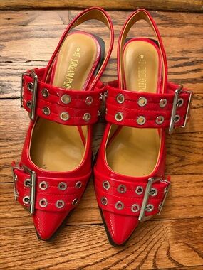 Dream Pairs Red Pointed Slingback Mules with Grommet Straps